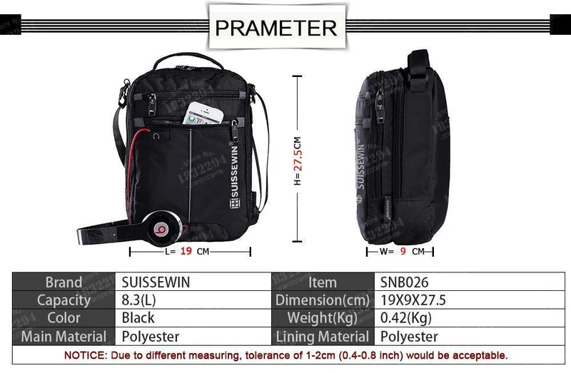 Umhängetasche Kleine Messenger Bag für Tablets und Dokumente Schwarze Herrenhandtasche 11-Zoll-Crossbody-Taschen für Studenten