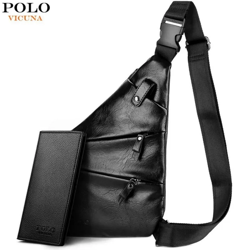 Leder Mann Messenger Bag Marke Schwarz Herrenmode Brusttasche Mit Fronttasche Casual Männer Sling Bag