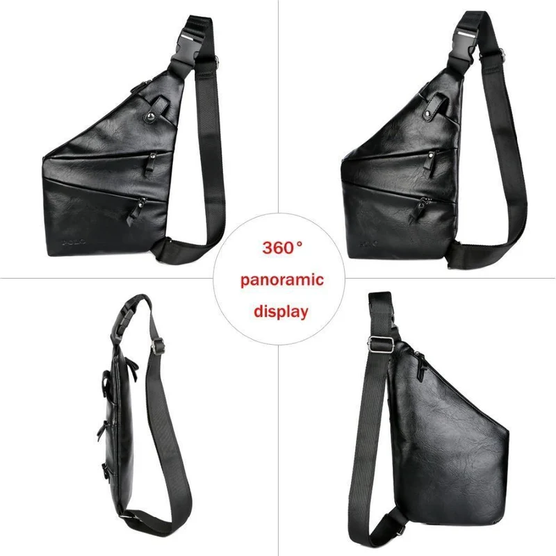 Leder Mann Messenger Bag Marke Schwarz Herrenmode Brusttasche Mit Fronttasche Casual Männer Sling Bag