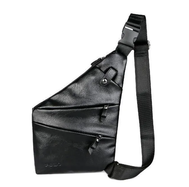 Leder Mann Messenger Bag Marke Schwarz Herrenmode Brusttasche Mit Fronttasche Casual Männer Sling Bag