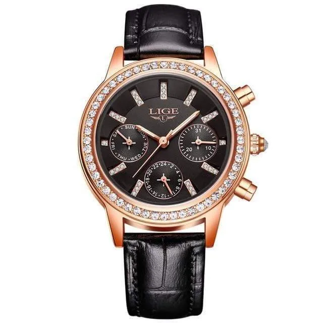 Frauen Uhren Freizeit mode Leder Quarz Damen Diamant Kleid uhr Weiblichen geschenk Relogio Feminino + Box