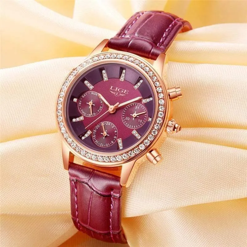 Frauen Uhren Freizeit mode Leder Quarz Damen Diamant Kleid uhr Weiblichen geschenk Relogio Feminino + Box