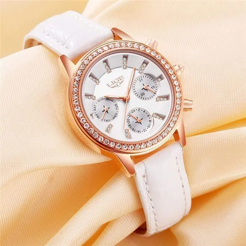 Frauen Uhren Freizeit mode Leder Quarz Damen Diamant Kleid uhr Weiblichen geschenk Relogio Feminino + Box