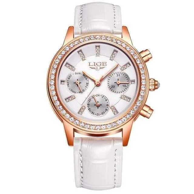 Frauen Uhren Freizeit mode Leder Quarz Damen Diamant Kleid uhr Weiblichen geschenk Relogio Feminino + Box