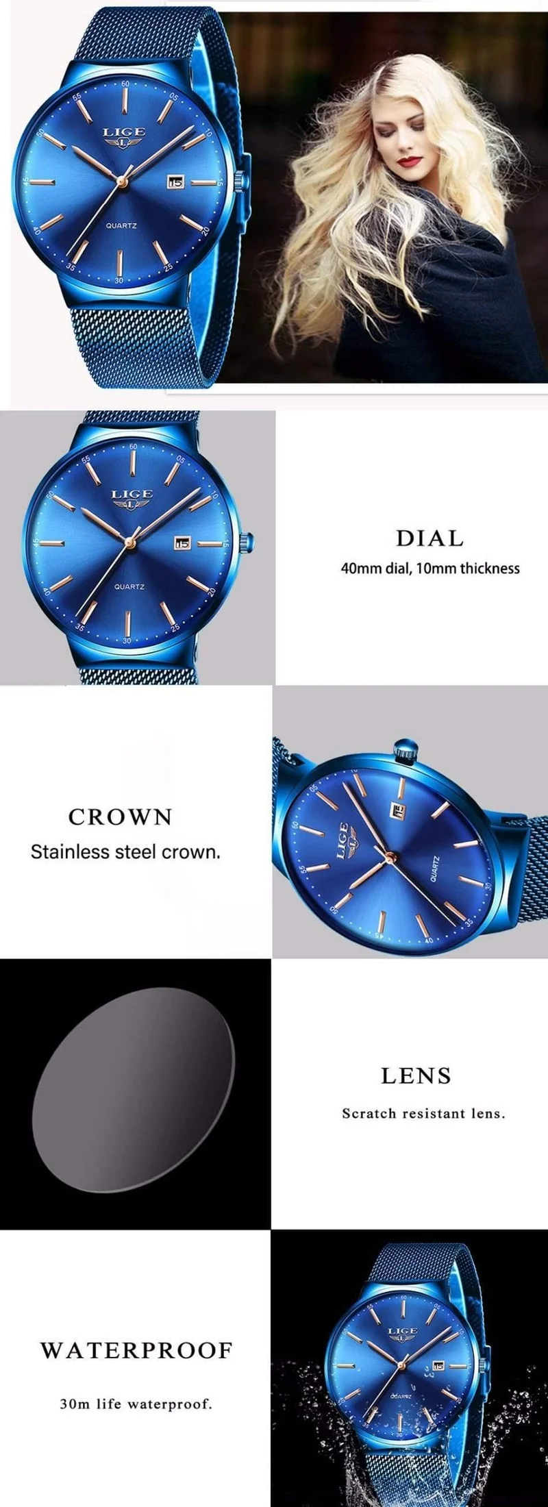 Uhr Edelstahl Mesh Gürtel Wasserdichte Uhr Quarz Armbanduhr Frauen uhr Relogio Masculino