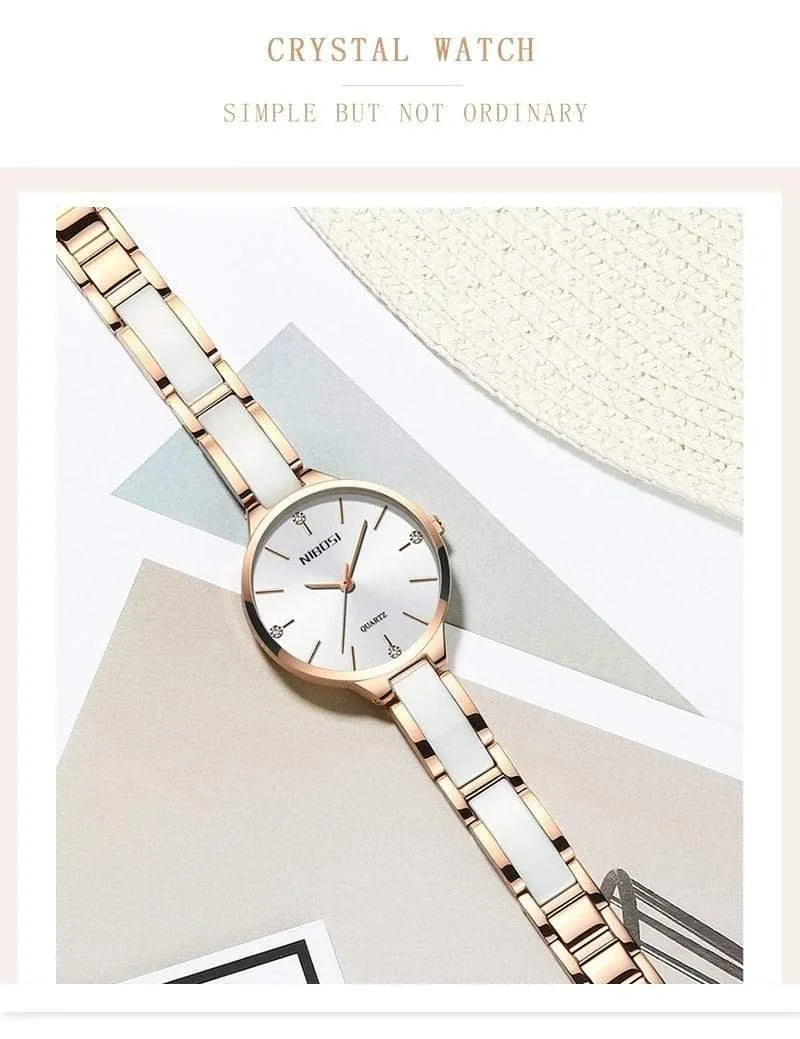 Damenuhren Armbanduhr Damen Armbanduhr Damen Wasserdicht Modisch Lässig Kristall Zifferblatt Roségold