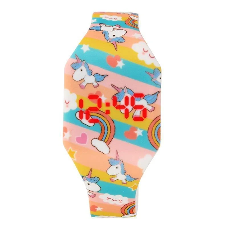 Kinderuhren, niedliche Mädchen-Armbanduhr, Quarz-Analog-Studentenuhr, Einhorn-Uhr für Mädchen, LED-Display-Uhr