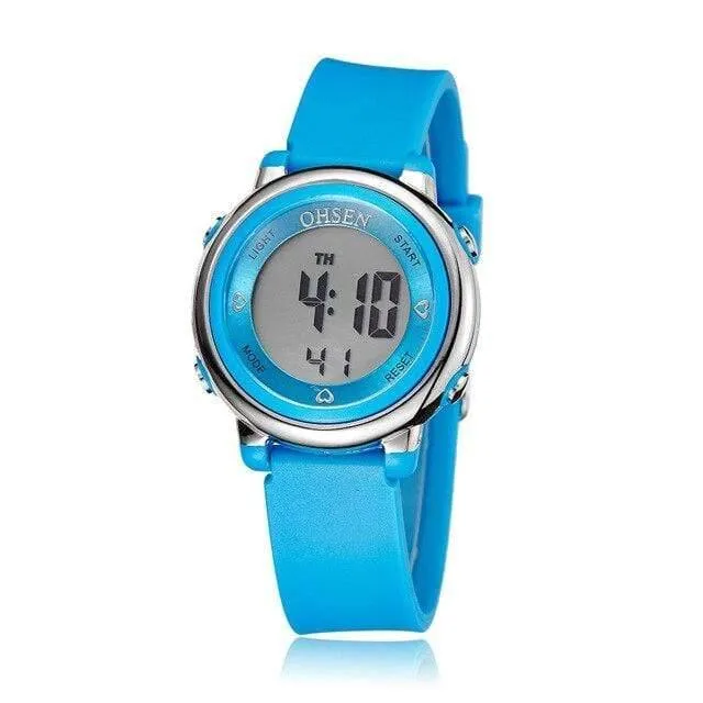 Digitale Sport-Jungenuhren für Mädchen, blaue Kinderuhr, wasserdicht, LED-Alarm, Studentenuhr, relogio infantil