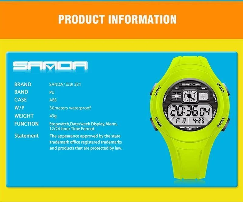 Kinderuhren LED Digital Multifunktionale Wasserdichte Armbanduhren Outdoor Sportuhren für Kinder Jungen Mädchen #331