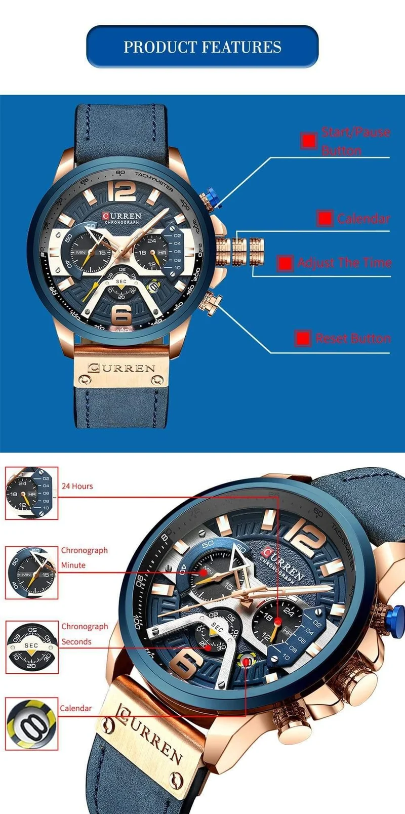 Herrenuhren Top-Marke Luxus Männer Casual Leder Wasserdicht Chronograph Männer Sport Quarzuhr Relogio Masculino