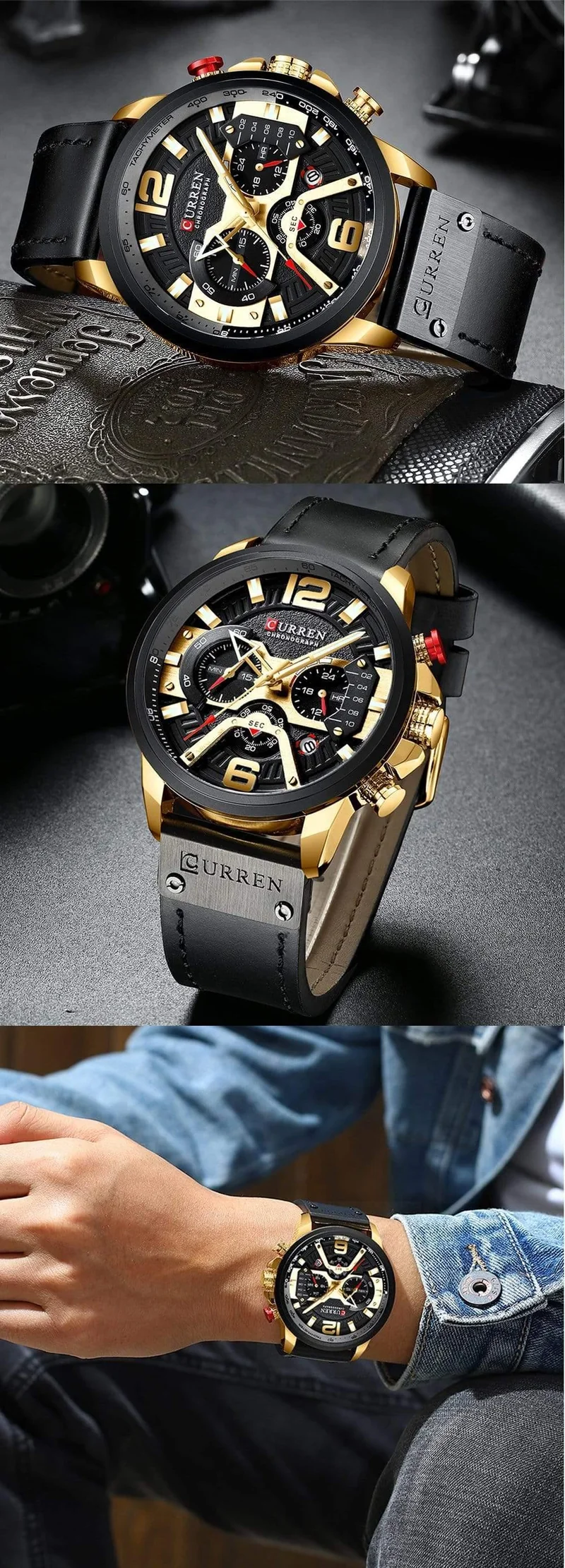 Herrenuhren Top-Marke Luxus Männer Casual Leder Wasserdicht Chronograph Männer Sport Quarzuhr Relogio Masculino