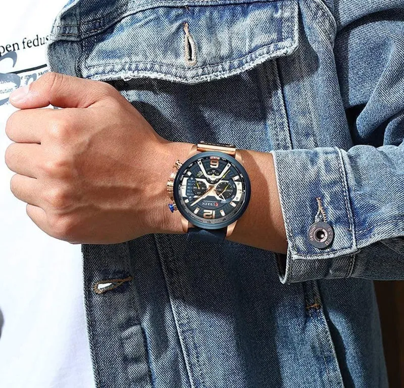 Herrenuhren Top-Marke Luxus Männer Casual Leder Wasserdicht Chronograph Männer Sport Quarzuhr Relogio Masculino