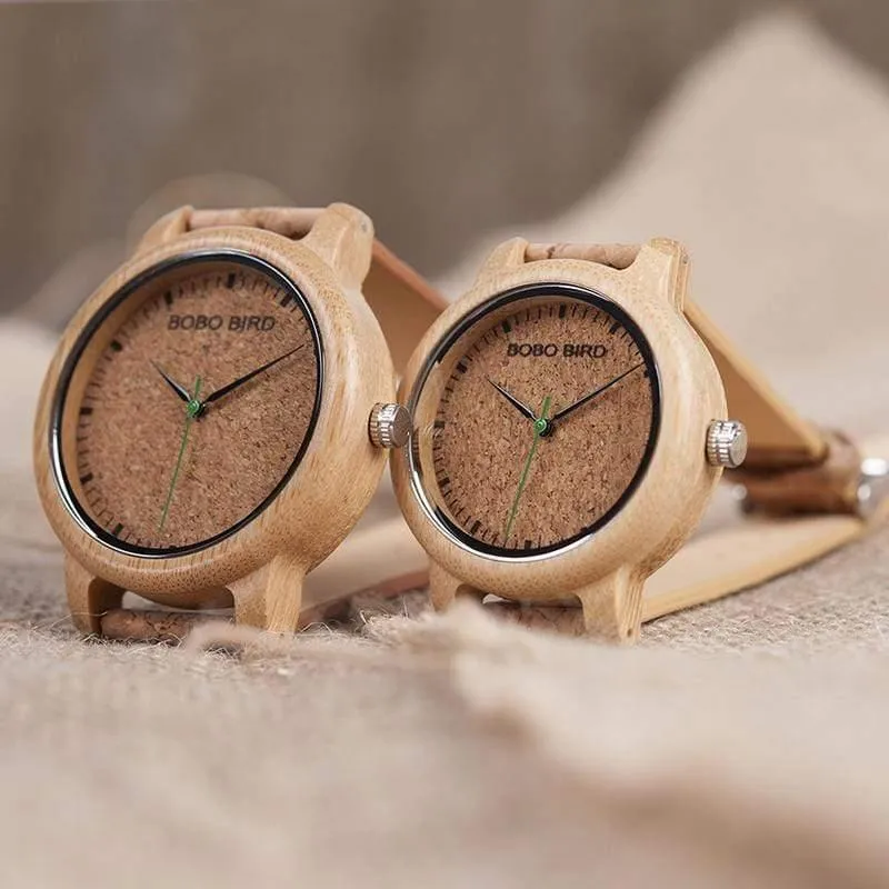 Liebhaber-Uhren-hölzerne Zeitmesser-handgemachter Korken-Bügel-Bambusfrauen-Uhr-Luxus im Kasten nehmen Logo-Tropfen-Verschiffen an