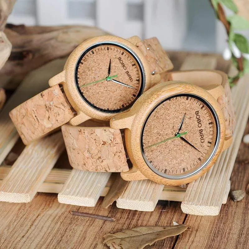 Liebhaber-Uhren-hölzerne Zeitmesser-handgemachter Korken-Bügel-Bambusfrauen-Uhr-Luxus im Kasten nehmen Logo-Tropfen-Verschiffen an