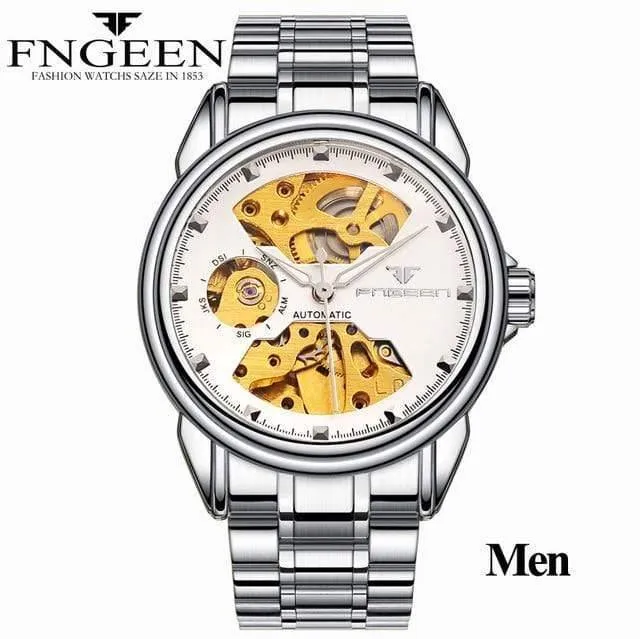 Skelett-Armbanduhr für Damen, Horloge, 30 m, wasserdicht, Stahl, Automatikuhr für Herren, Uhrenliebhaber