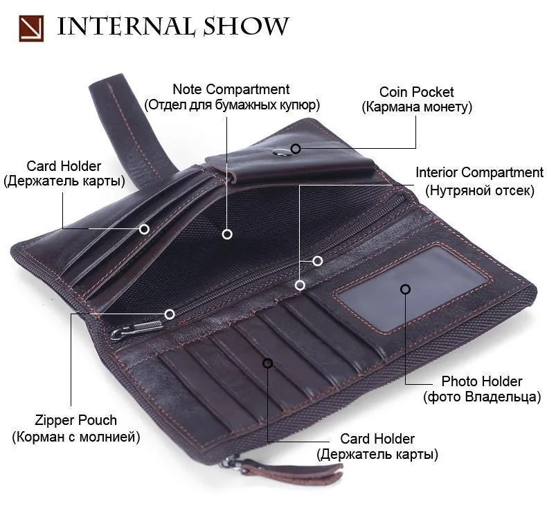 Echtes Leder Männer Geldbörsen Casual Zipper Geldbörse Mit Karte Halter Marke Rindsleder Lange Brieftasche Kupplung Für Männer