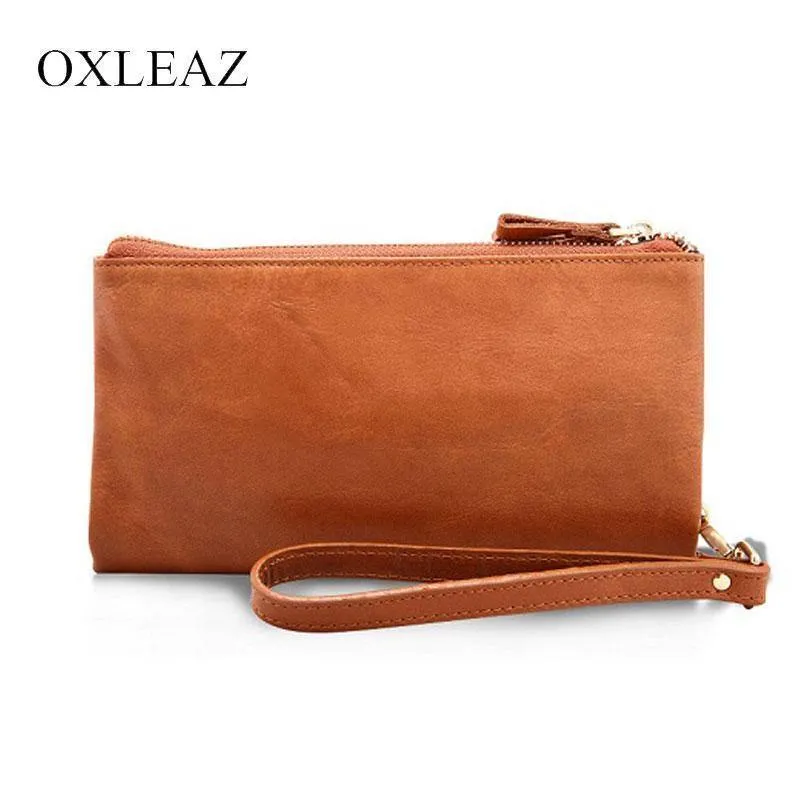 Casual männer Geldbörsen Doppel-reißverschluss Kupplung Tasche Aus Echtem Leder Männer Brieftaschen Leder Mann Brieftasche Lange Männlichen Armband Geldbörse Karte