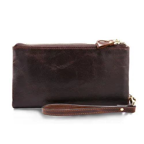 Casual männer Geldbörsen Doppel-reißverschluss Kupplung Tasche Aus Echtem Leder Männer Brieftaschen Leder Mann Brieftasche Lange Männlichen Armband Geldbörse Karte