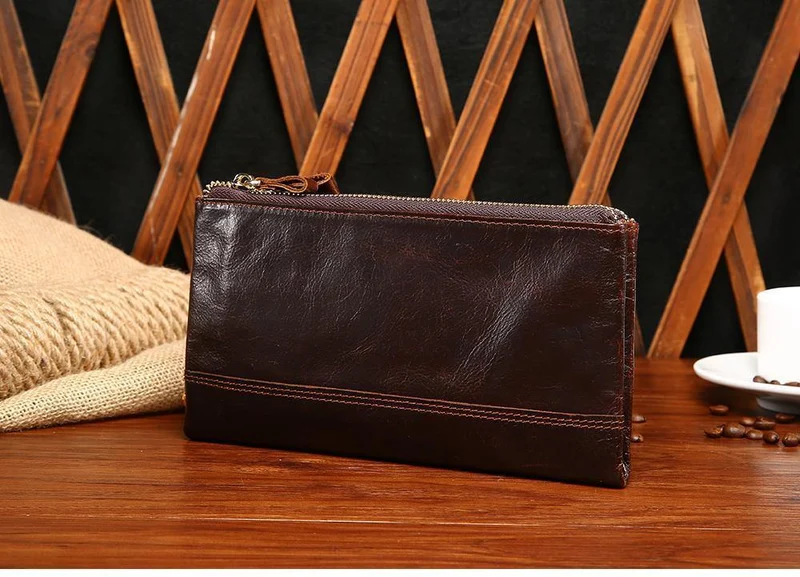 Casual männer Geldbörsen Doppel-reißverschluss Kupplung Tasche Aus Echtem Leder Männer Brieftaschen Leder Mann Brieftasche Lange Männlichen Armband Geldbörse Karte