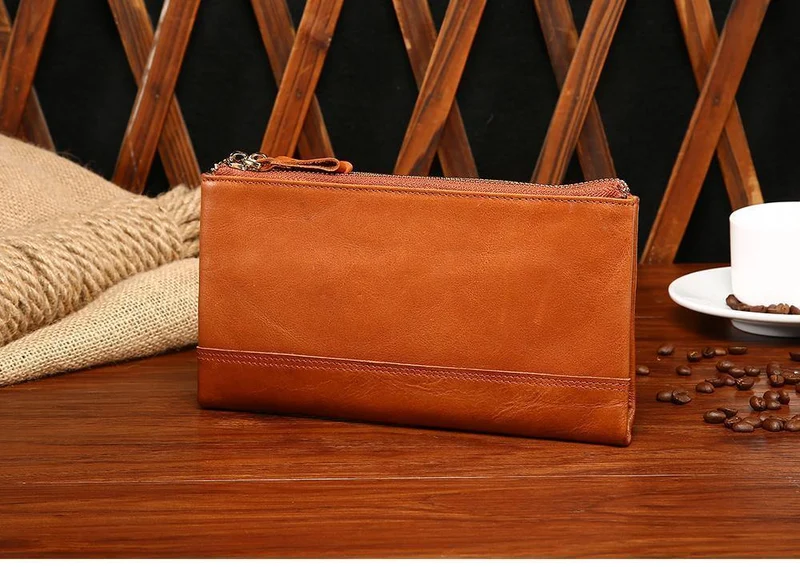 Casual männer Geldbörsen Doppel-reißverschluss Kupplung Tasche Aus Echtem Leder Männer Brieftaschen Leder Mann Brieftasche Lange Männlichen Armband Geldbörse Karte