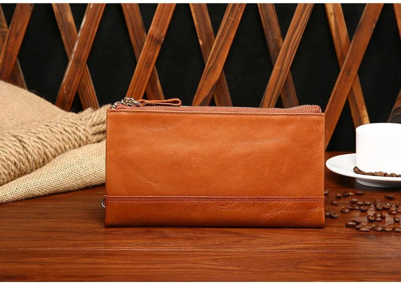 Casual männer Geldbörsen Doppel-reißverschluss Kupplung Tasche Aus Echtem Leder Männer Brieftaschen Leder Mann Brieftasche Lange Männlichen Armband Geldbörse Karte