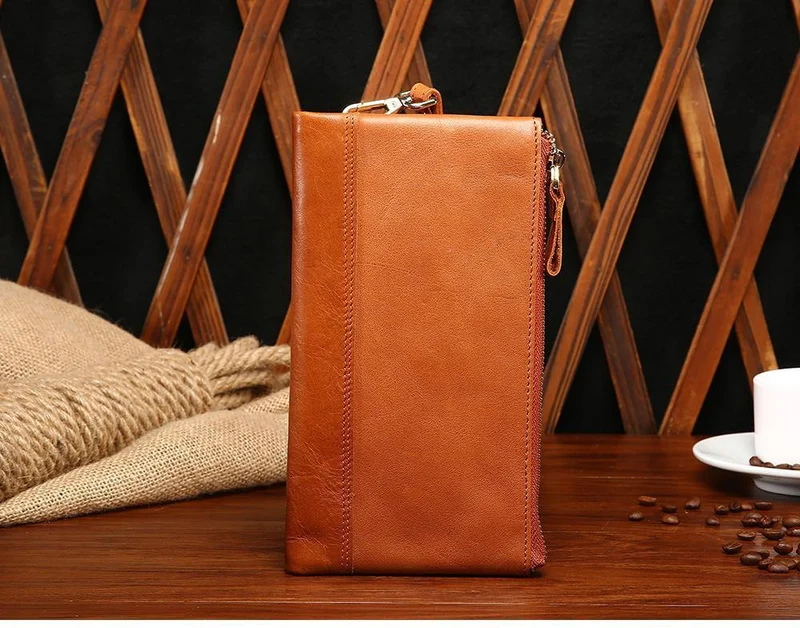 Casual männer Geldbörsen Doppel-reißverschluss Kupplung Tasche Aus Echtem Leder Männer Brieftaschen Leder Mann Brieftasche Lange Männlichen Armband Geldbörse Karte