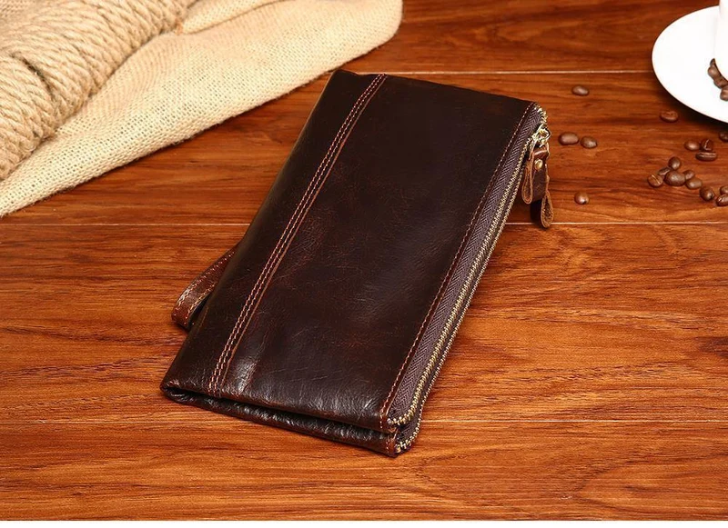 Casual männer Geldbörsen Doppel-reißverschluss Kupplung Tasche Aus Echtem Leder Männer Brieftaschen Leder Mann Brieftasche Lange Männlichen Armband Geldbörse Karte
