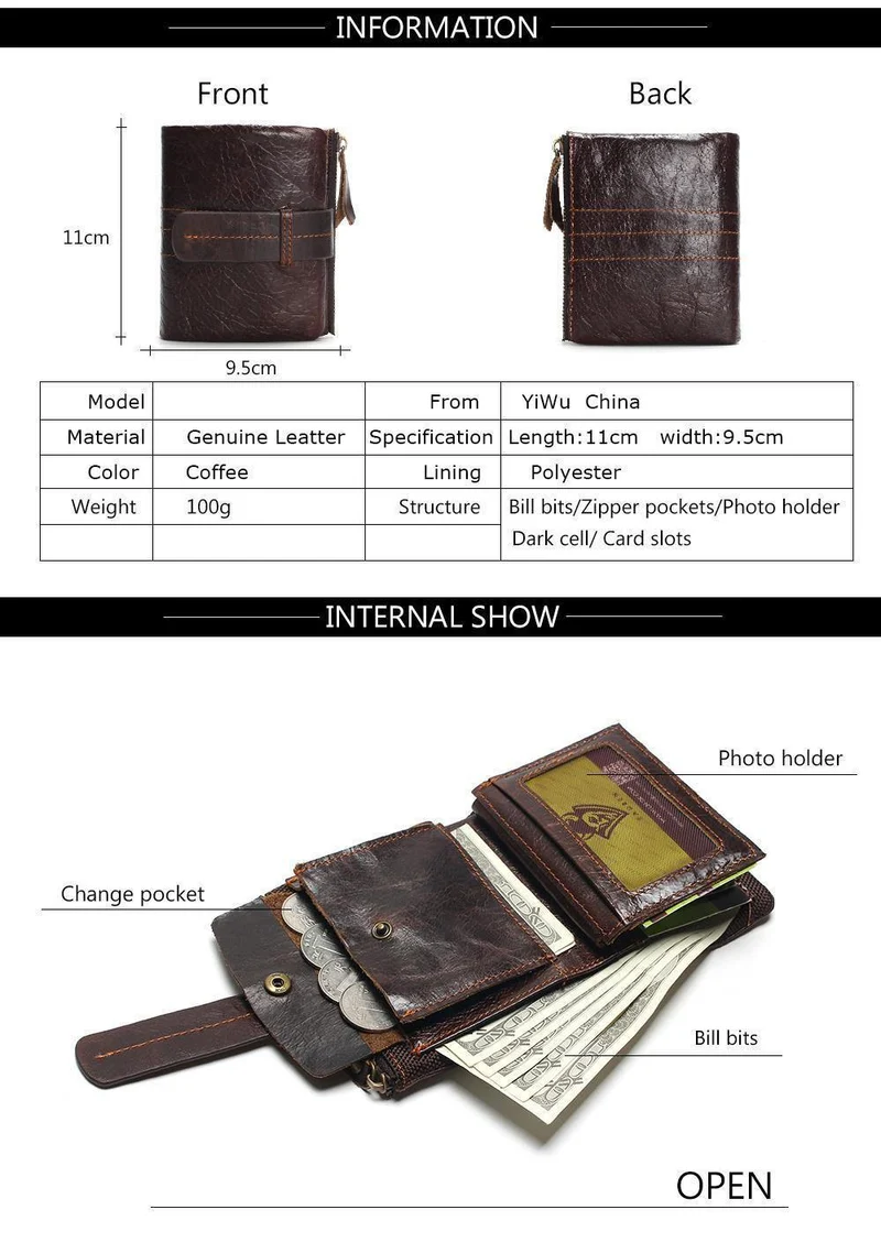 Vintage Casual 100% echtes echtes Leder Öl Rindsleder Männer Mini Brieftaschen Halter Geldbörse Taschen Kleine Männer Brieftasche Geldbörse