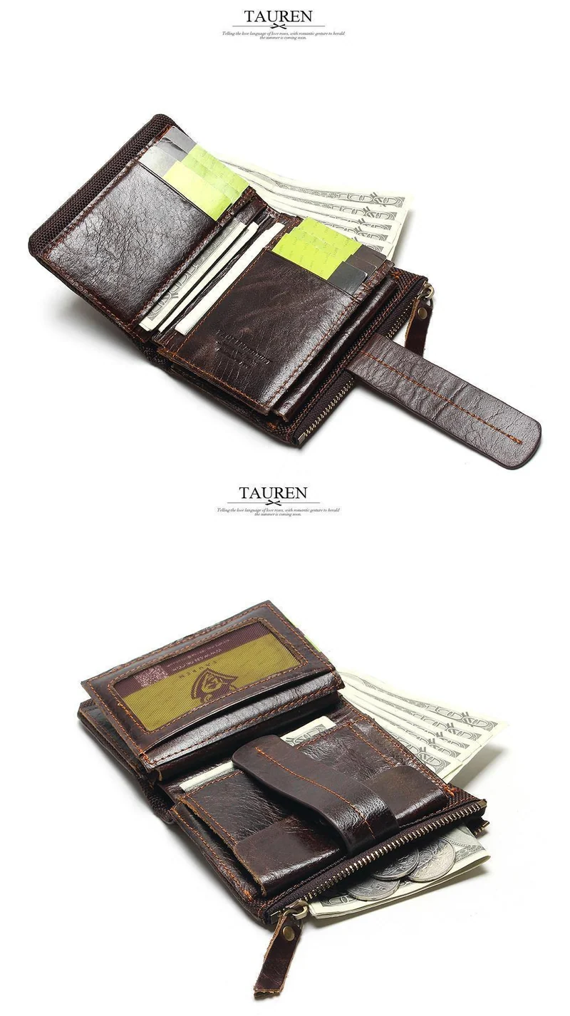 Vintage Casual 100% echtes echtes Leder Öl Rindsleder Männer Mini Brieftaschen Halter Geldbörse Taschen Kleine Männer Brieftasche Geldbörse