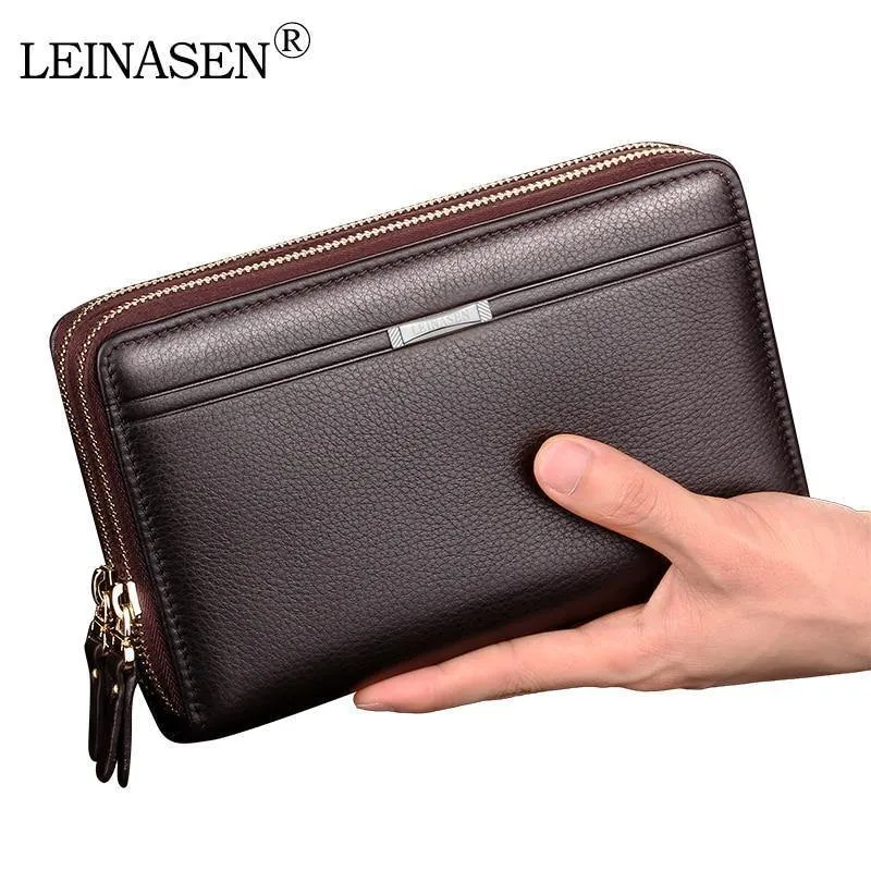 Herren-Geldbörsen mit Münzfach, langer Reißverschluss-Geldbörse für Herren, Clutch-Business-Geldbörse für Männer, Doppelreißverschluss, Vintage-große Geldbörse