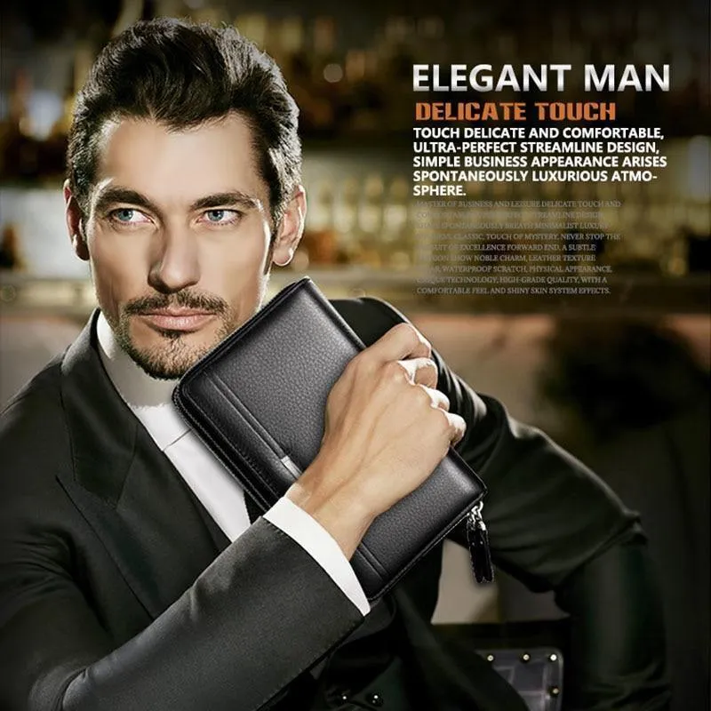 Herren-Geldbörsen mit Münzfach, langer Reißverschluss-Geldbörse für Herren, Clutch-Business-Geldbörse für Männer, Doppelreißverschluss, Vintage-große Geldbörse