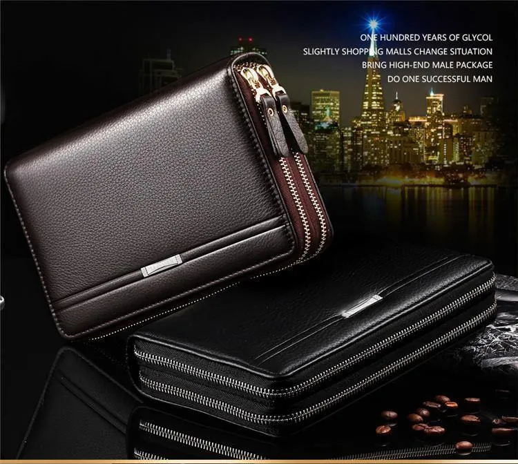 Herren-Geldbörsen mit Münzfach, langer Reißverschluss-Geldbörse für Herren, Clutch-Business-Geldbörse für Männer, Doppelreißverschluss, Vintage-große Geldbörse