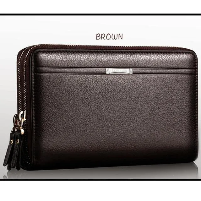 Herren-Geldbörsen mit Münzfach, langer Reißverschluss-Geldbörse für Herren, Clutch-Business-Geldbörse für Männer, Doppelreißverschluss, Vintage-große Geldbörse