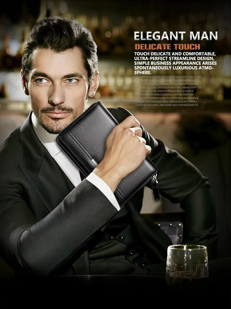 Herren-Geldbörsen mit Münzfach, langer Reißverschluss-Geldbörse für Herren, Clutch-Business-Geldbörse für Männer, Doppelreißverschluss, Vintage-große Geldbörse