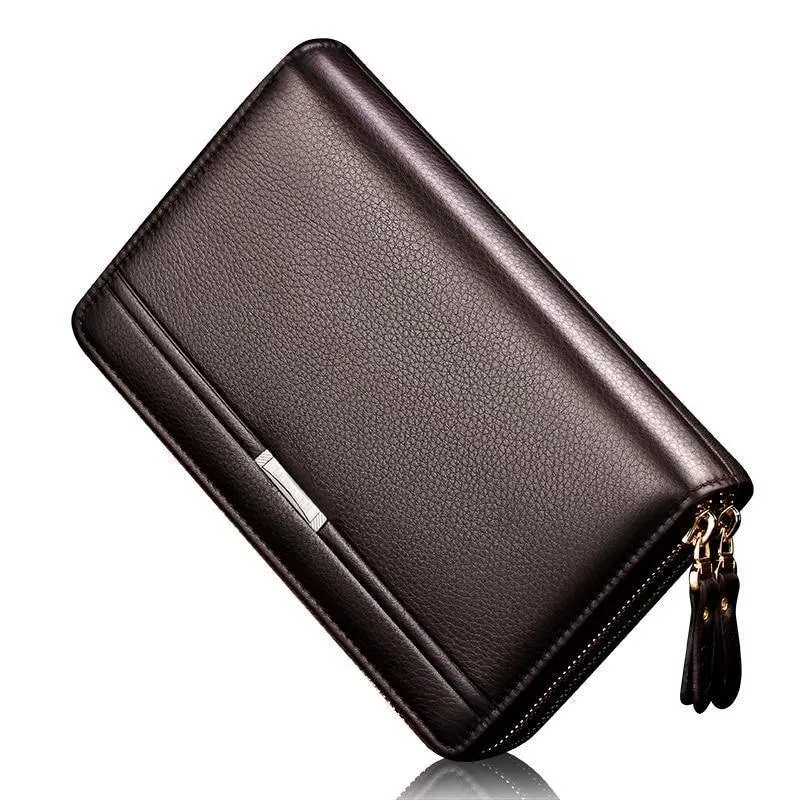 Herren-Geldbörsen mit Münzfach, langer Reißverschluss-Geldbörse für Herren, Clutch-Business-Geldbörse für Männer, Doppelreißverschluss, Vintage-große Geldbörse