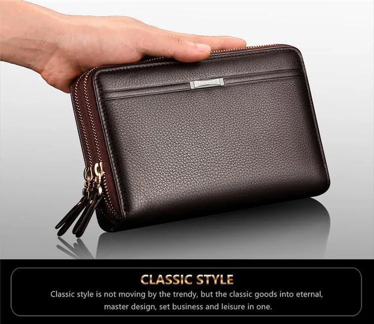 Herren-Geldbörsen mit Münzfach, langer Reißverschluss-Geldbörse für Herren, Clutch-Business-Geldbörse für Männer, Doppelreißverschluss, Vintage-große Geldbörse