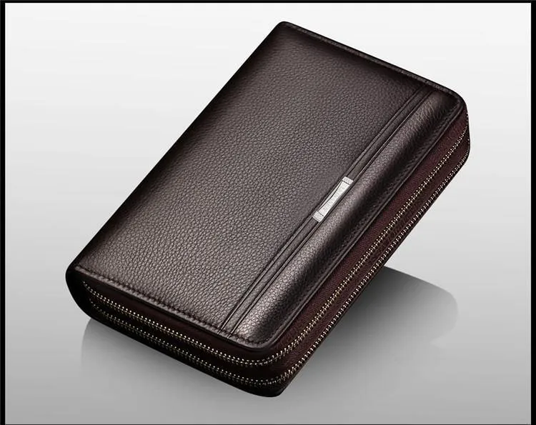 Herren-Geldbörsen mit Münzfach, langer Reißverschluss-Geldbörse für Herren, Clutch-Business-Geldbörse für Männer, Doppelreißverschluss, Vintage-große Geldbörse