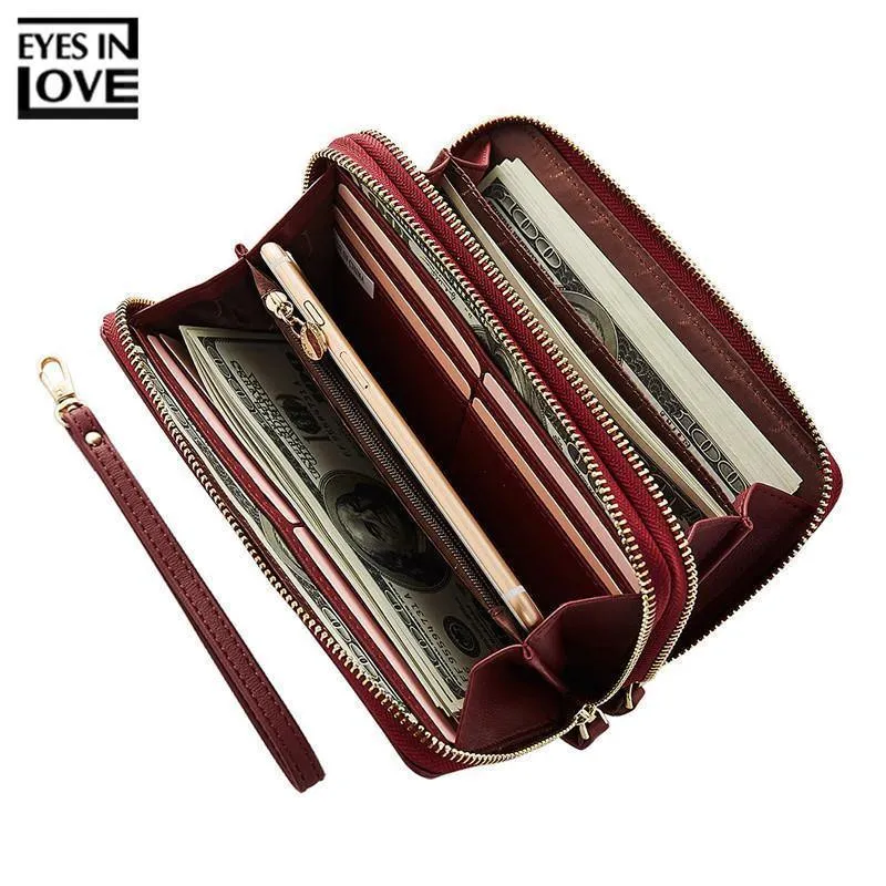 Doppel-Reißverschluss Armband Lange Clutch Geldbörsen für Frauen Große Kapazität Kartenhalter Geldbörse Handytasche Geldbörse Weiblich