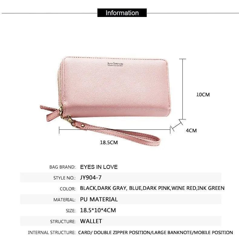 Doppel-Reißverschluss Armband Lange Clutch Geldbörsen für Frauen Große Kapazität Kartenhalter Geldbörse Handytasche Geldbörse Weiblich