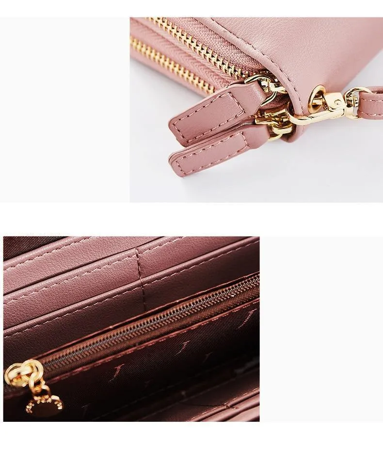Doppel-Reißverschluss Armband Lange Clutch Geldbörsen für Frauen Große Kapazität Kartenhalter Geldbörse Handytasche Geldbörse Weiblich
