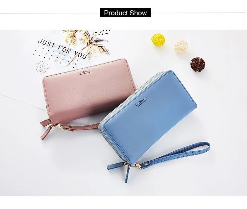 Doppel-Reißverschluss Armband Lange Clutch Geldbörsen für Frauen Große Kapazität Kartenhalter Geldbörse Handytasche Geldbörse Weiblich