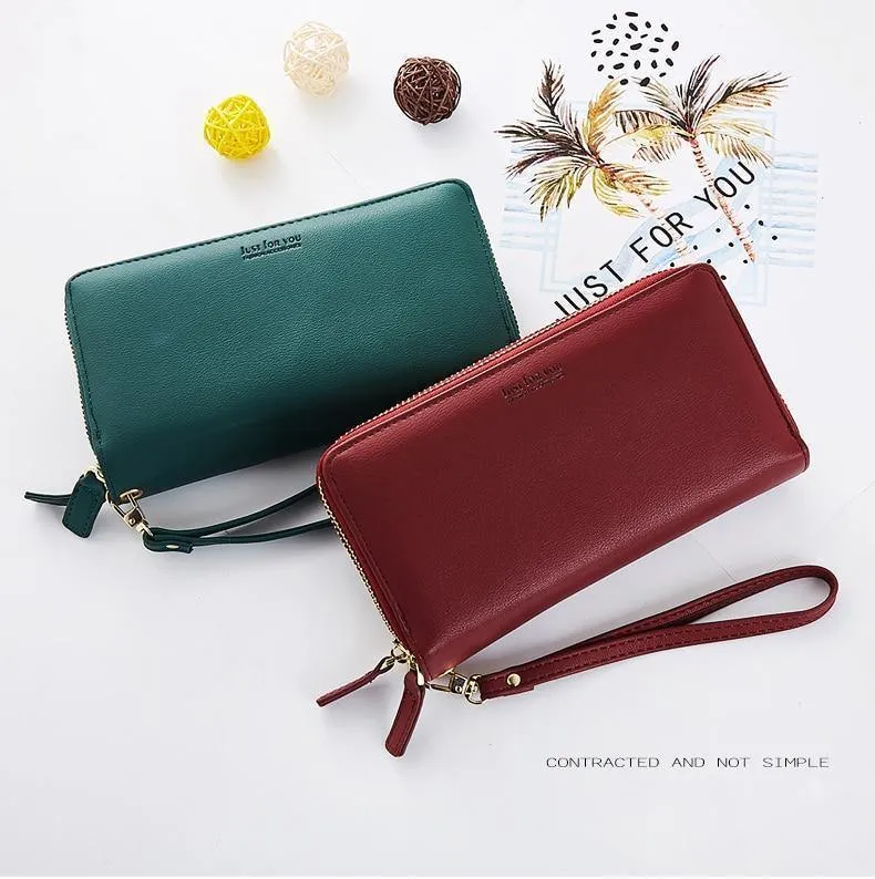 Doppel-Reißverschluss Armband Lange Clutch Geldbörsen für Frauen Große Kapazität Kartenhalter Geldbörse Handytasche Geldbörse Weiblich