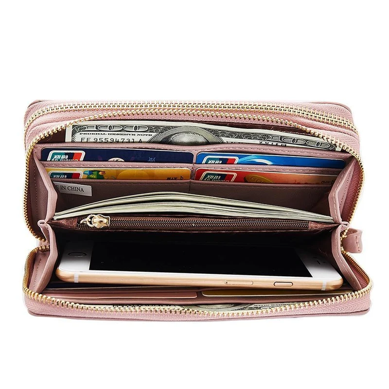 Doppel-Reißverschluss Armband Lange Clutch Geldbörsen für Frauen Große Kapazität Kartenhalter Geldbörse Handytasche Geldbörse Weiblich