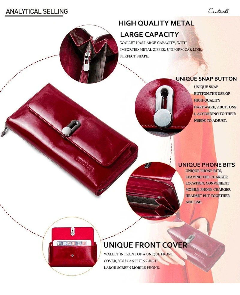 Echtes Leder Clutches Damen Tasche Geldbörse Handtasche Passhülle Lange Geldbörsen Mode Kartenhalter Brieftasche