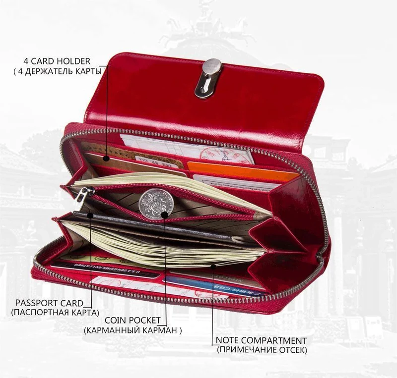 Echtes Leder Clutches Damen Tasche Geldbörse Handtasche Passhülle Lange Geldbörsen Mode Kartenhalter Brieftasche