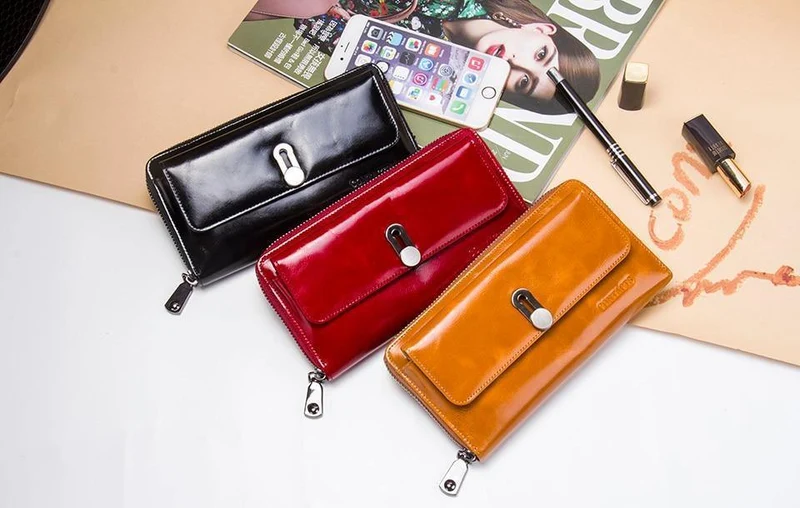Echtes Leder Clutches Damen Tasche Geldbörse Handtasche Passhülle Lange Geldbörsen Mode Kartenhalter Brieftasche