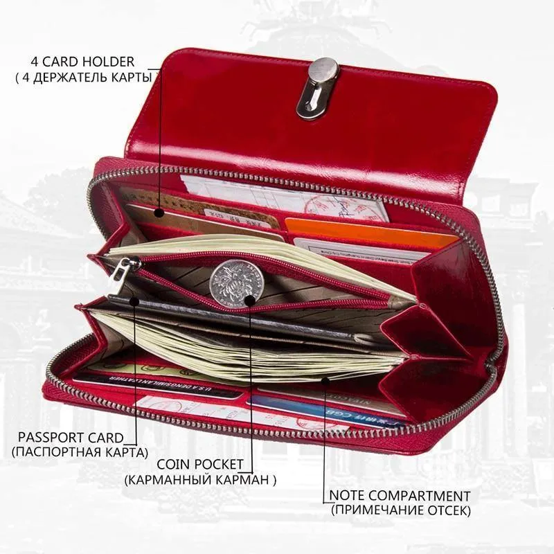 Echtes Leder Clutches Damen Tasche Geldbörse Handtasche Passhülle Lange Geldbörsen Mode Kartenhalter Brieftasche