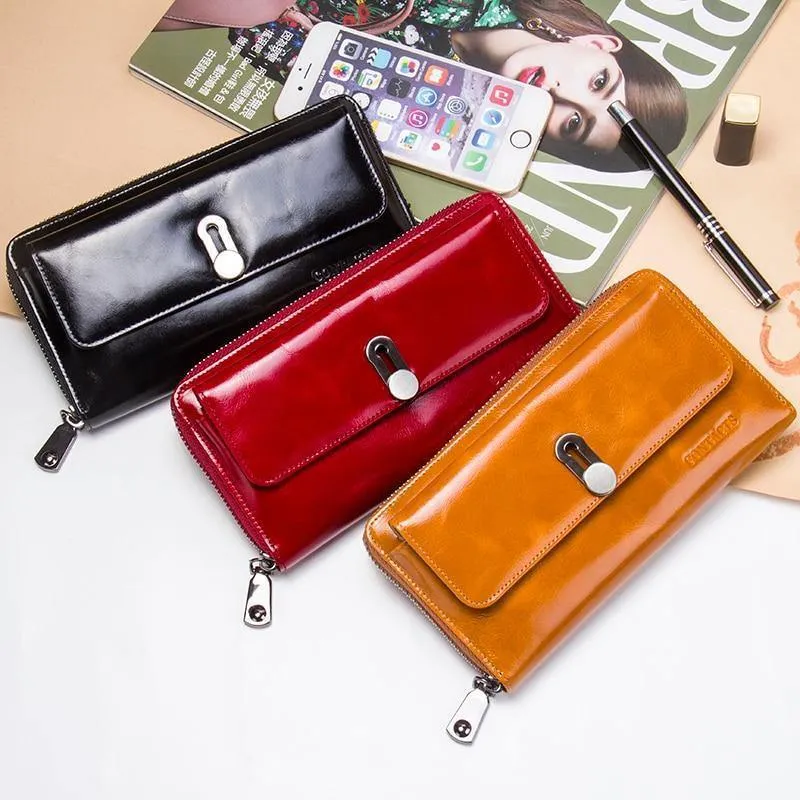 Echtes Leder Clutches Damen Tasche Geldbörse Handtasche Passhülle Lange Geldbörsen Mode Kartenhalter Brieftasche