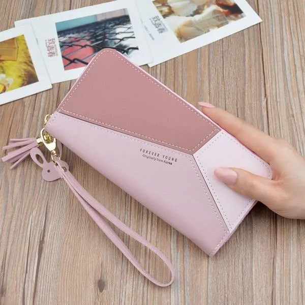 Ledergeldbörsen für Damen, langer Reißverschluss, Münzgeldbörsen, Quasten-Design, Clutch, Geldbörsen für Damen, Geldbeutel, Kreditkartenhalter