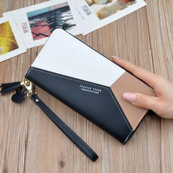 Ledergeldbörsen für Damen, langer Reißverschluss, Münzgeldbörsen, Quasten-Design, Clutch, Geldbörsen für Damen, Geldbeutel, Kreditkartenhalter